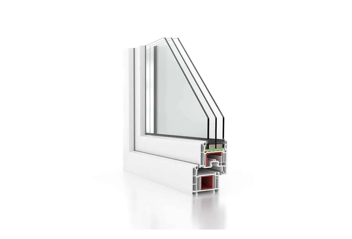 Przekrój profilu okiennego VEKA SOFTLINE 70 AD z pakietem trzyszybowym